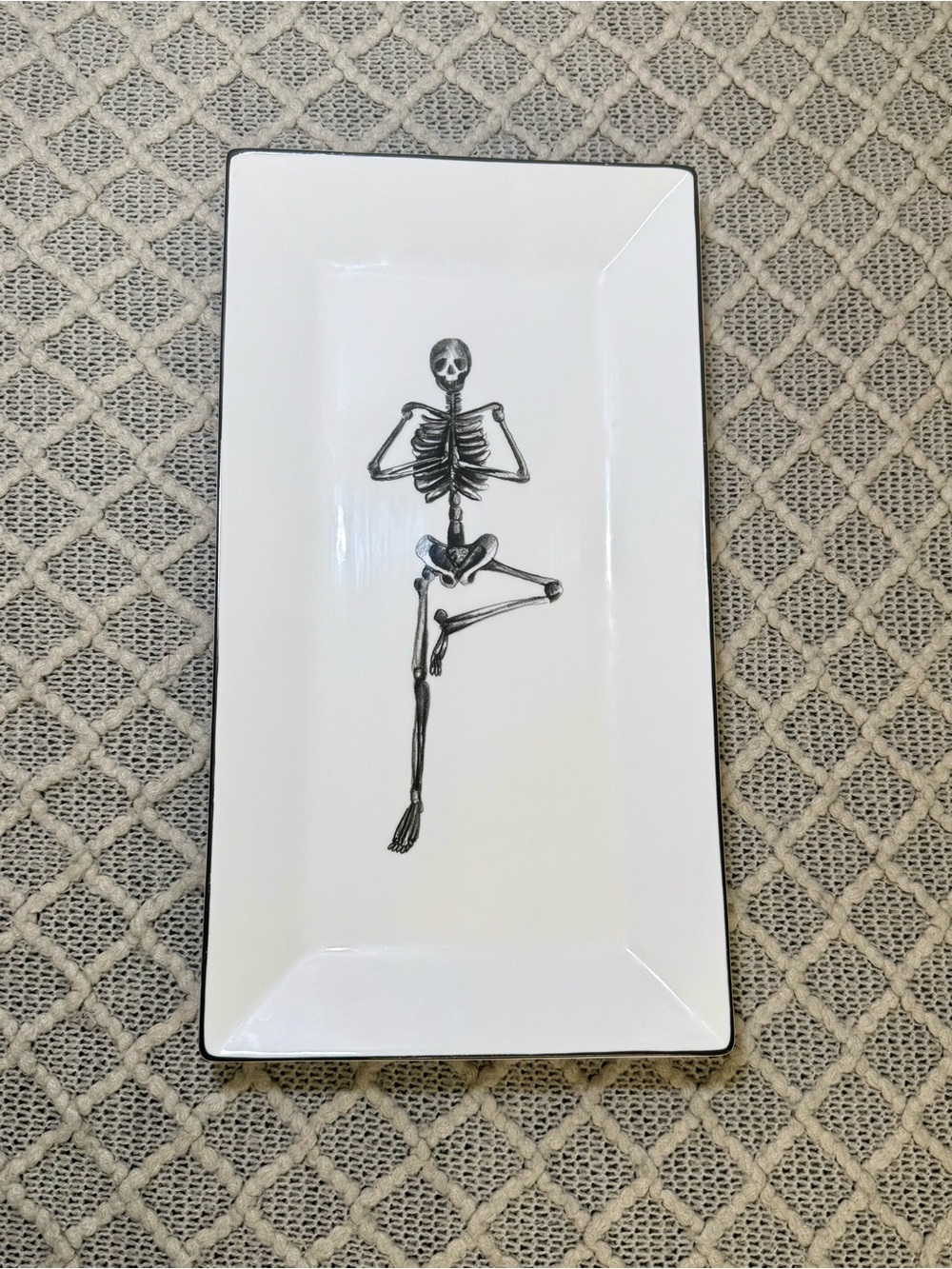 White Serving Tray with Black Skeleton Motif - Home Dining